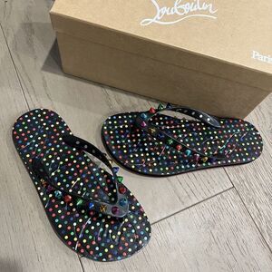 Christian Louboutin Loubi Flip Spikes Donna Flat Multi Thong Flip Flop Sandal 37